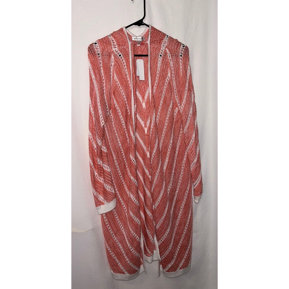 Christopher & Banks Open Knit Duster Cardigan XL Coral Chevron‎ Bohemian